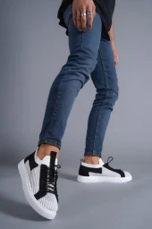 KB-112  Beyaz Siyah Triko Bağcıklı  Günlük Erkek  Ayakkabı thumbnail 1