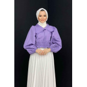 Deri Görünümlü Pliseli Etek Özel Gün Parlak Etek Tesettür Etek - 1