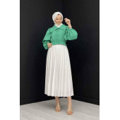 Deri Görünümlü Pliseli Etek Özel Gün Parlak Etek Tesettür Etek - 2