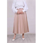 Deri Görünümlü Pliseli Etek Özel Gün Parlak Etek Tesettür Etek - 4