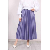 Deri Görünümlü Pliseli Etek Özel Gün Parlak Etek Tesettür Etek - 6