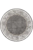 Çerçeve Desenli Pamuk Taban Dijital Baskılı Yuvarlak Halı  GRİ 160X160 - 1