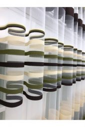 Enine Çizgili Bantlı Spor Tül Perde,  100x270, Seyrek Pile, 1/2 - 2