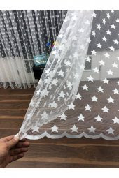 Yıldız Desen Tül Perde, 100x270, Seyrek Pile, 1/2 - 2