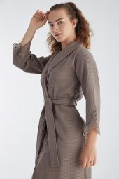 Kısa Dantelli Pike Bambu Cotton Bayan Sabahlık - 6