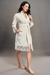 Dantelli Kısa Şalyaka Niki Kadife Bambu Cotton Bayan Sabahlık - 8