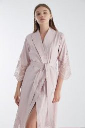 Dantelli Jakarlı Saten Bambu Cotton Bayan Sabahlık - 11