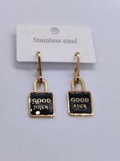 Gold Renk Good Luck Çelik Küpe - 1