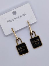 Gold Renk Good Luck Çelik Küpe - 3
