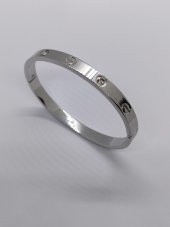 Cartier Model Gümüş Renk Taşlı Çelik Bileklik - 1