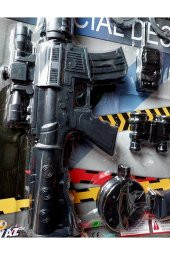 Polis Set 10 Parça Bordo Bereli Oyuncak Tüfek Kelepçe Telsiz Bomba Matara Dürbün Pusula - 1