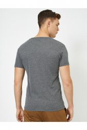 KOTON Erkek Antrasit V Yaka Likralı Esnek Kumaşlı Slim Fit Tişört - - 4