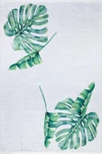 Yaprak Desenli Yıkanabilir Pamuk Taban Dekoratif Halı  BEYAZ 80X200 - 1