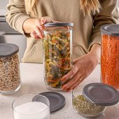 Lav duo saklama kabı 12 li - cam kavanoz erzak saklama kabı seti takımı gri 3 boy thumbnail 1