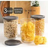 Lav duo saklama kabı 3 lü - cam kavanoz erzak saklama kabı seti takımı gri 1000 ml. - 1