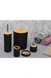 Rossel Premium Bambu Kapaklı Akrilik 6 Parça Banyo Seti Siyah Giulia  DC1.TR-3717 - 1