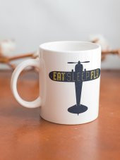 Eat Sleep Fly Yazılı Özel Tasarım Baskılı Kupa Bardak Kahve Bardağı-Pilot Hostes Hediye - 2