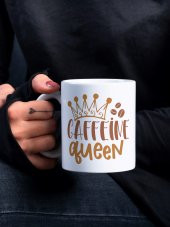 Caffeine Queen Yazılı Kahve Temalı Eğlenceli Özel Tasarım Baskılı Kupa Bardak Hediye Kahve Bardağı - 1