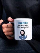 Napiyim Mükemmelliğime Engel Olamıyorum Yazılı Özel Tasarım Tesettürlü Kız Baskılı Kupa Bardak - 1