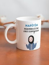 Napiyim Mükemmelliğime Engel Olamıyorum Yazılı Özel Tasarım Tesettürlü Kız Baskılı Kupa Bardak - 2