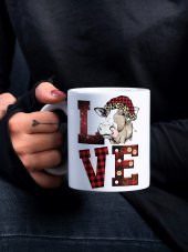 Love Yazılı İnekli Eğlenceli Yazılı Özel Tasarım Baskılı Kupa Bardak Komik Kupa Bardak Kahve Bardağı - 1
