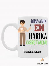Dünyanın En Harika Öğretmeni Kişiye Özel İsim Yazılı Baskılı Kupa Bardak-Öğretmenler Günü Hediyesi - 1