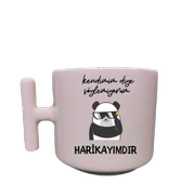 Krem Rengi Eğlenceli Yazılı Esprili Özel Tasarım Baskılı T Kupa Bardak Latte Bardağı - 1