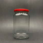 3000 cc Kırmızı Metal Kapaklı Köşeli Cam Kavanoz - 1