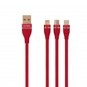 HYTECH HY-X505 1.2M 3A MICRO USB + LIGHTNING + TYPEC 3 IN 1 KIRMIZI ŞARJ KABLOSU - 1