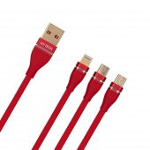 HYTECH HY-X505 1.2M 3A MICRO USB + LIGHTNING + TYPEC 3 IN 1 KIRMIZI ŞARJ KABLOSU - 2