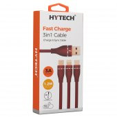 HYTECH HY-X505 1.2M 3A MICRO USB + LIGHTNING + TYPEC 3 IN 1 KIRMIZI ŞARJ KABLOSU - 3