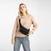 Krinkıl Kumaş Kadın Bel Çantası Smart Bags 1154 Siyah - 4
