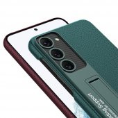 KNY Samsung Galaxy S23 Plus Kılıf Deri Desenli Standlı Sert Kıpta Kapak Bordo - 3