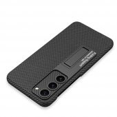 KNY Samsung Galaxy S23 Plus Kılıf Deri Desenli Standlı Sert Kıpta Kapak Bordo - 4