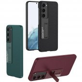 KNY Samsung Galaxy S23 Plus Kılıf Deri Desenli Standlı Sert Kıpta Kapak Bordo - 5