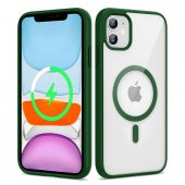 KNY Apple İphone 11 Kılıf Silikon Kenarlı Renkli Magsafeli Sert Ege Kapak Yeşil - 1