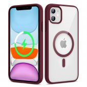 KNY Apple İphone 11 Kılıf Silikon Kenarlı Renkli Magsafeli Sert Ege Kapak Bordo - 1