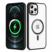 KNY Apple İphone 12 Pro Max Kılıf Silikon Kenarlı Renkli Magsafeli Sert Ege Kapak Siyah - 1