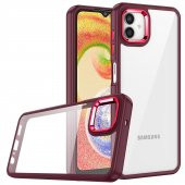 KNY Samsung Galaxy A04 Kılıf Silikon Kenarlı Renkli Şeffaf Flora Kapak Bordo - 1