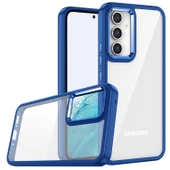 KNY Samsung Galaxy A34 Kılıf Silikon Kenarlı Renkli Şeffaf Flora Kapak Lacivert - 1