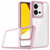 KNY Vivo Y22S Kılıf Silikon Kenarlı Renkli Şeffaf Flora Kapak Pembe - 1
