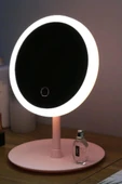 Dokunmatik LED Işıklı Makyaj Aynası Masa Üstü USB Şarjlı Makyaj Aynası Pembe thumbnail 3