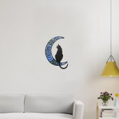 Veraart Epoksili Ahşap Aydaki Kedi Figürlü Duvar Dekorlu  Gece Lambası Mavi Yeşil  75 cm - 5