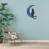 Veraart Epoksili Ahşap Aydaki Kedi Figürlü Duvar Dekorlu Gece Lambası Mavi Sarı 40 cm - 4