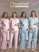 Nehirsel 2023 Mavi Hamile Lohusa 3 Lü Pijama Sabahlık Tk thumbnail 5