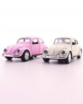2 Adet Beyaz Pembe Metal Vosvos Araba Dıe Cast Büyük Boy 12cm - 1