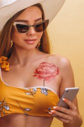 Pembe Gül - 2 Geçici Dövme,Geçici Tattoo ,Vücut Dövme,Kol Bilek Dövme,Boyun Dövme,Sırt Dövme - 1