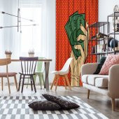 Baskılı Tekli Fon Perde 80ler 90lar Pop-Art Etkili Para Desenli - 1