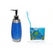 ZBOSP-C214 SIVI SABUNLUKDİŞ FIRÇALIK 2 Lİ BANYO SETİGRİ MAVİ VE ÇİÇEKLİ - 3