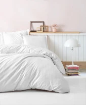 Cotton Box Elegant Stripe Saten Çift Kişilik Nevresim Takımı Beyaz - 1